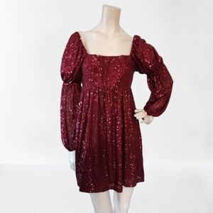 Altar'd State Dress Womens S Red Sequin Long Sleeve